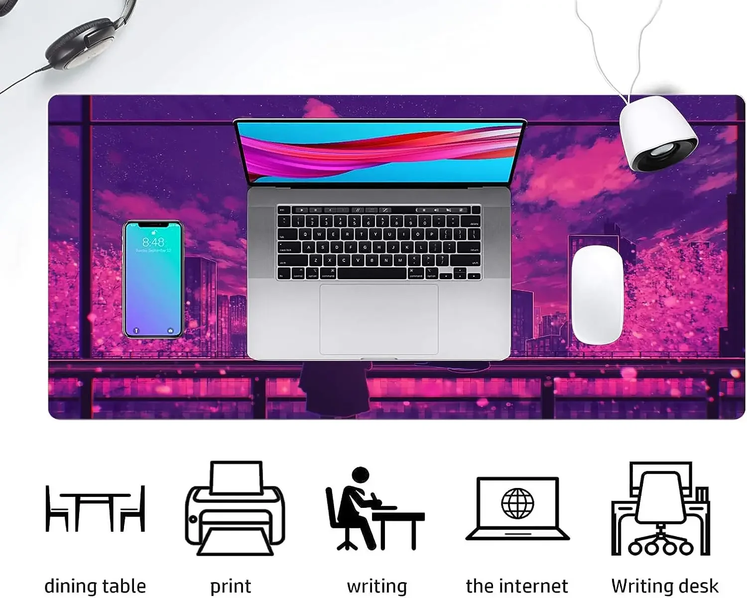 لوحة ماوس للألعاب XXL عرض المدينة لوحة مفاتيح الكمبيوتر باللون الأحمر كبيرة الحجم بساط ماوس أنيمي قاعدة مطاطية كبيرة 30 × 80 × 0.3 سم