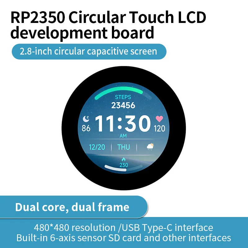 rp2350-28inch-round-display-development-board480×480based-on-raspberry-pi-rp2350b-dual-core-dual-architecture-microcontroller