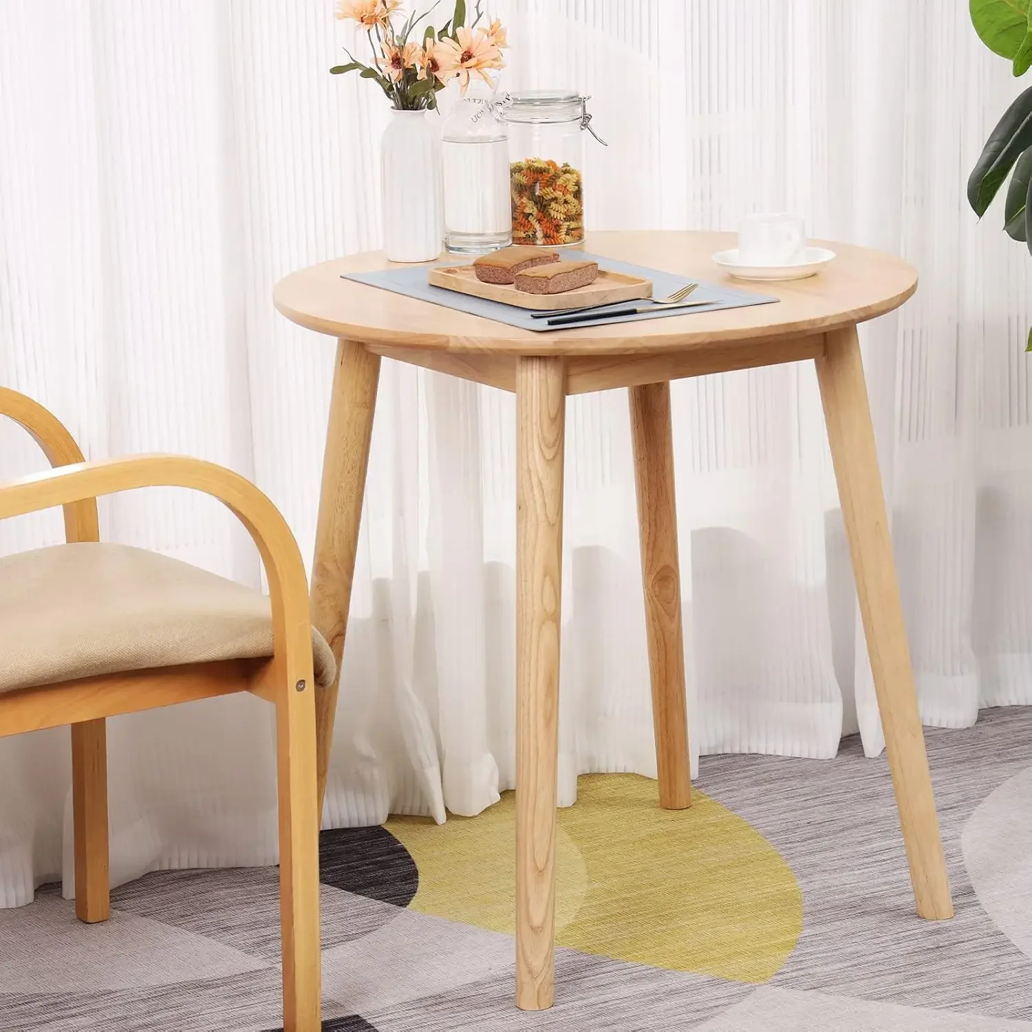 Mesa de comedor redonda pequeña de 28,3 pulgadas para 2, mesa de comedor de cocina de madera que ahorra espacio, mesa de comedor de madera rústica moderna de mediados de siglo |