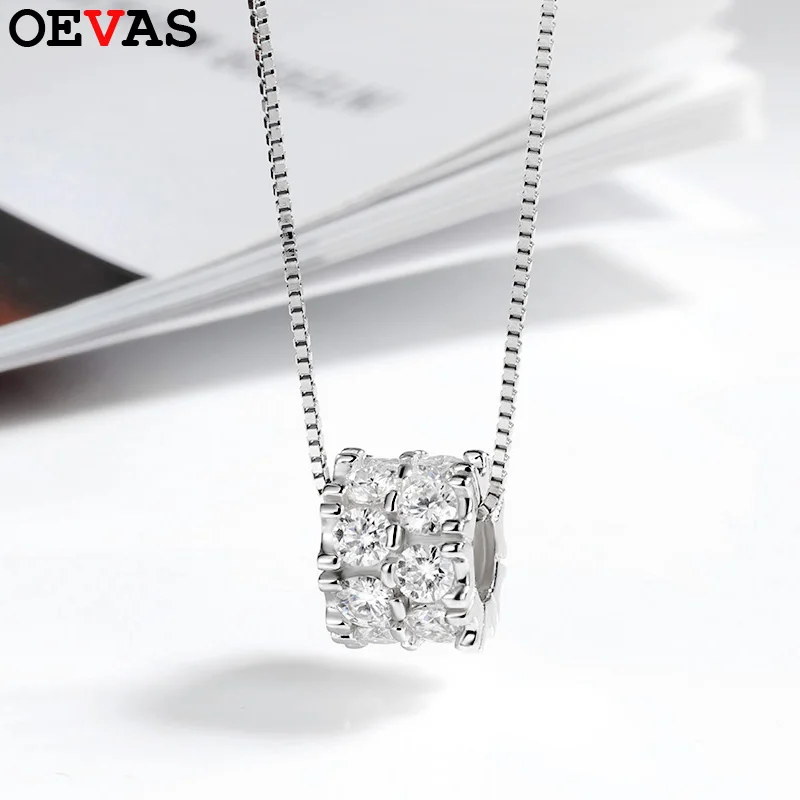 

OEVAS 100% 925 Sterling Silver Full 3MM Slim Waist Moissanite Pendant Necklace for Women Sparkling Wedding Party Fine Jewelry
