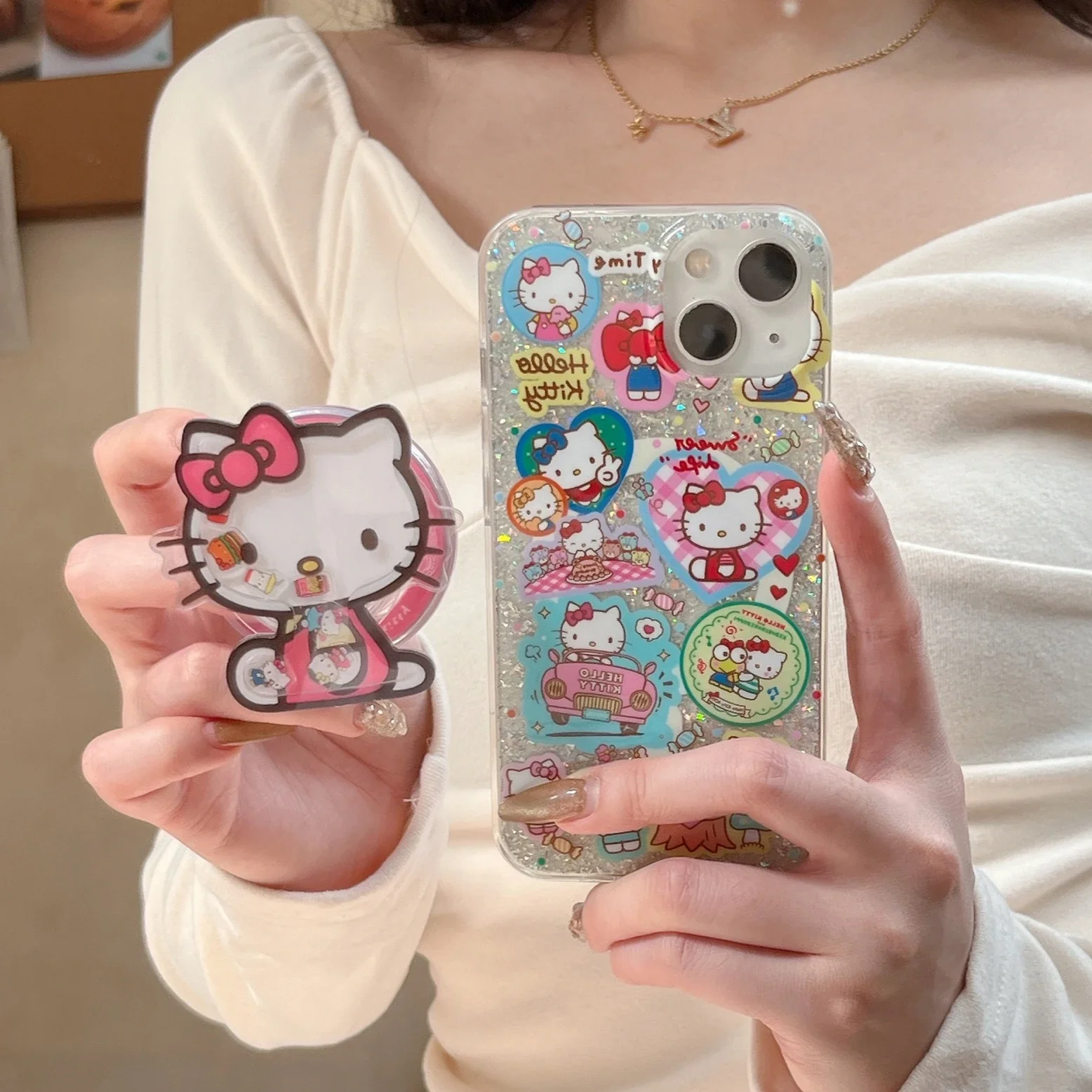 

Cute Cartoon Sanrio Hello Kitty Bracket Magnetic Wireless Charging Mobile Phone Case for IPhone 16 Pro Max 16 15 14 13Phone Case