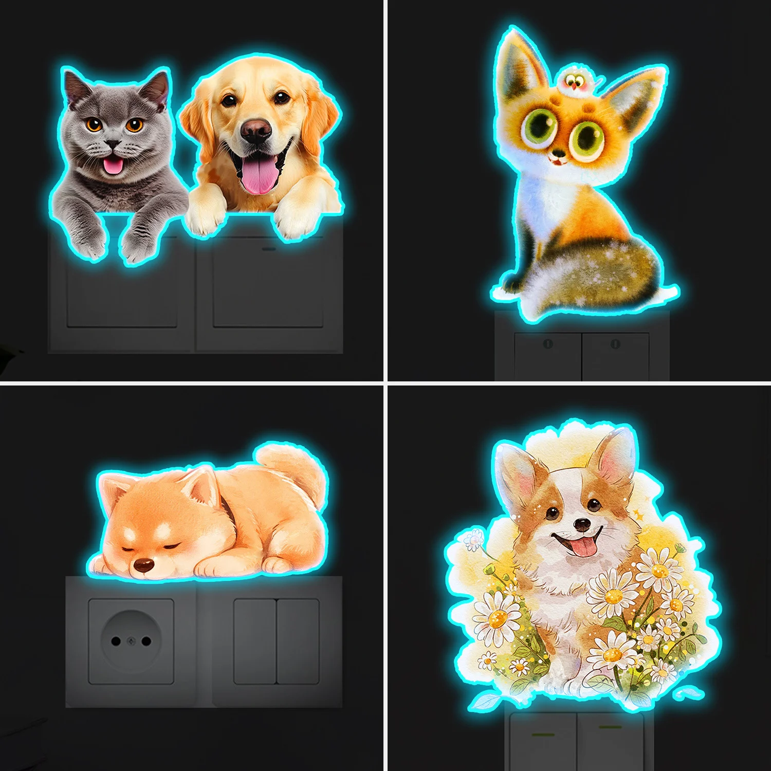 

Luminous Wall Sticker For Children Pet Animals PVC Room Switch Stickers Home Decoration Accessories Self-Adhesive Wallpaper