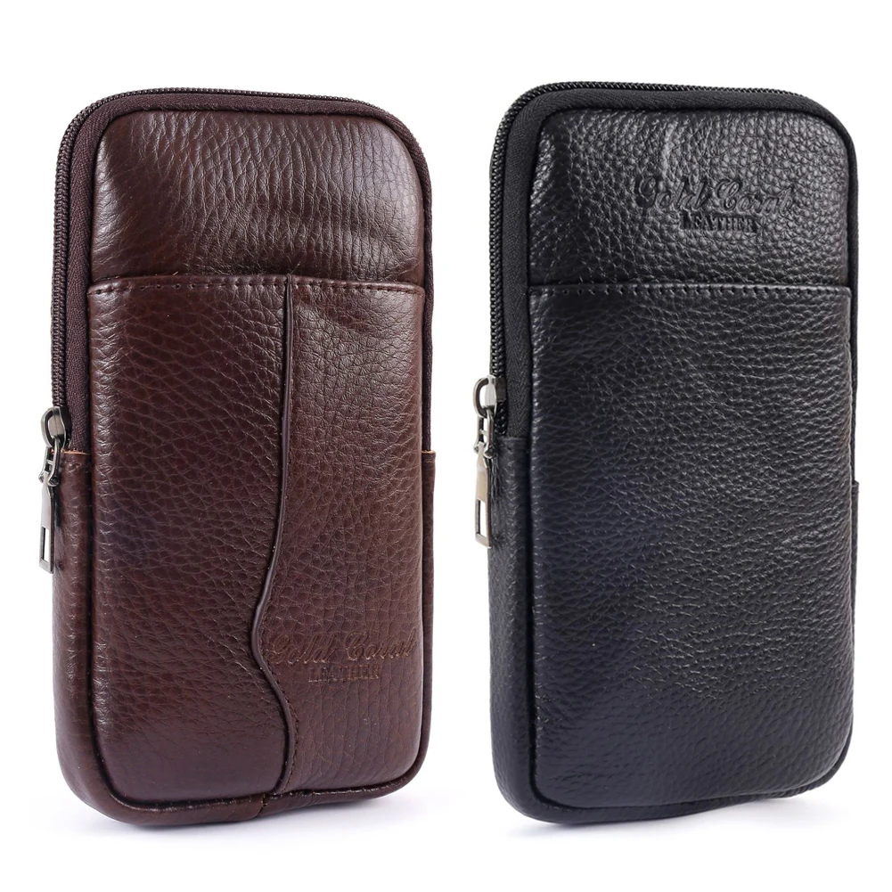 

Men Vintage Pure Color Men Pure Color Leather Bag Cowhide Coin Phone Bag Wallet Phone Bag Mini Fanny Packs