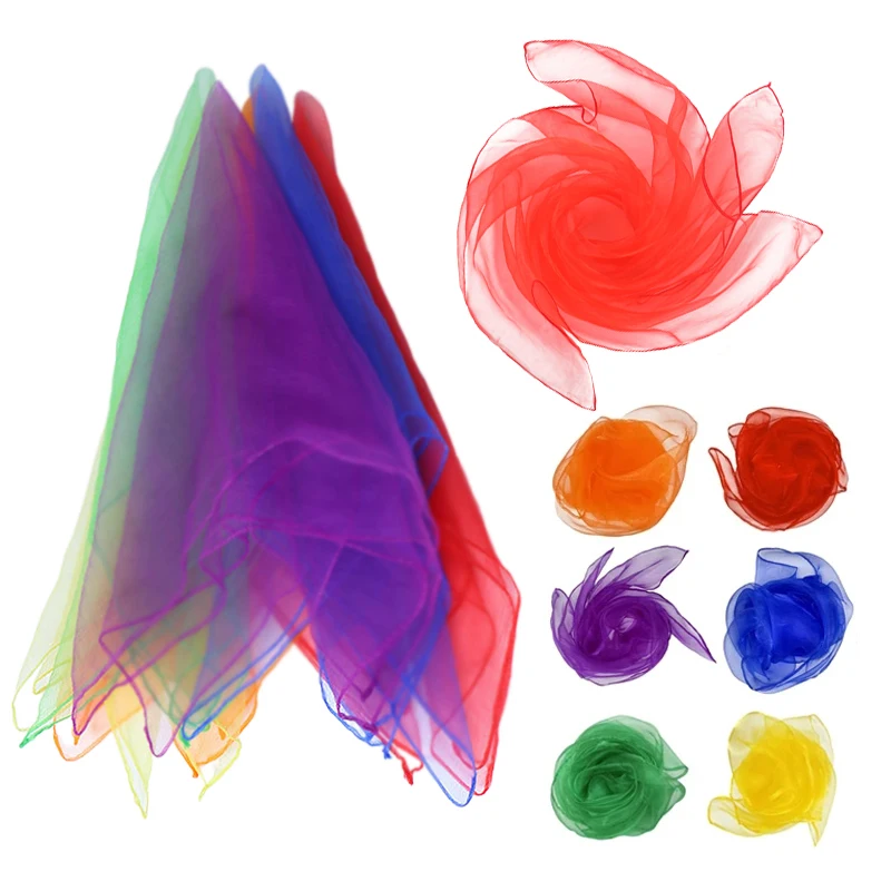 

6, однотонный тонкий шифоновый нейлоновый шелковый шарф, волшебное шоу, танцевальный квадратный шарф ярких цветов, прозрачный шейный платок, шаль