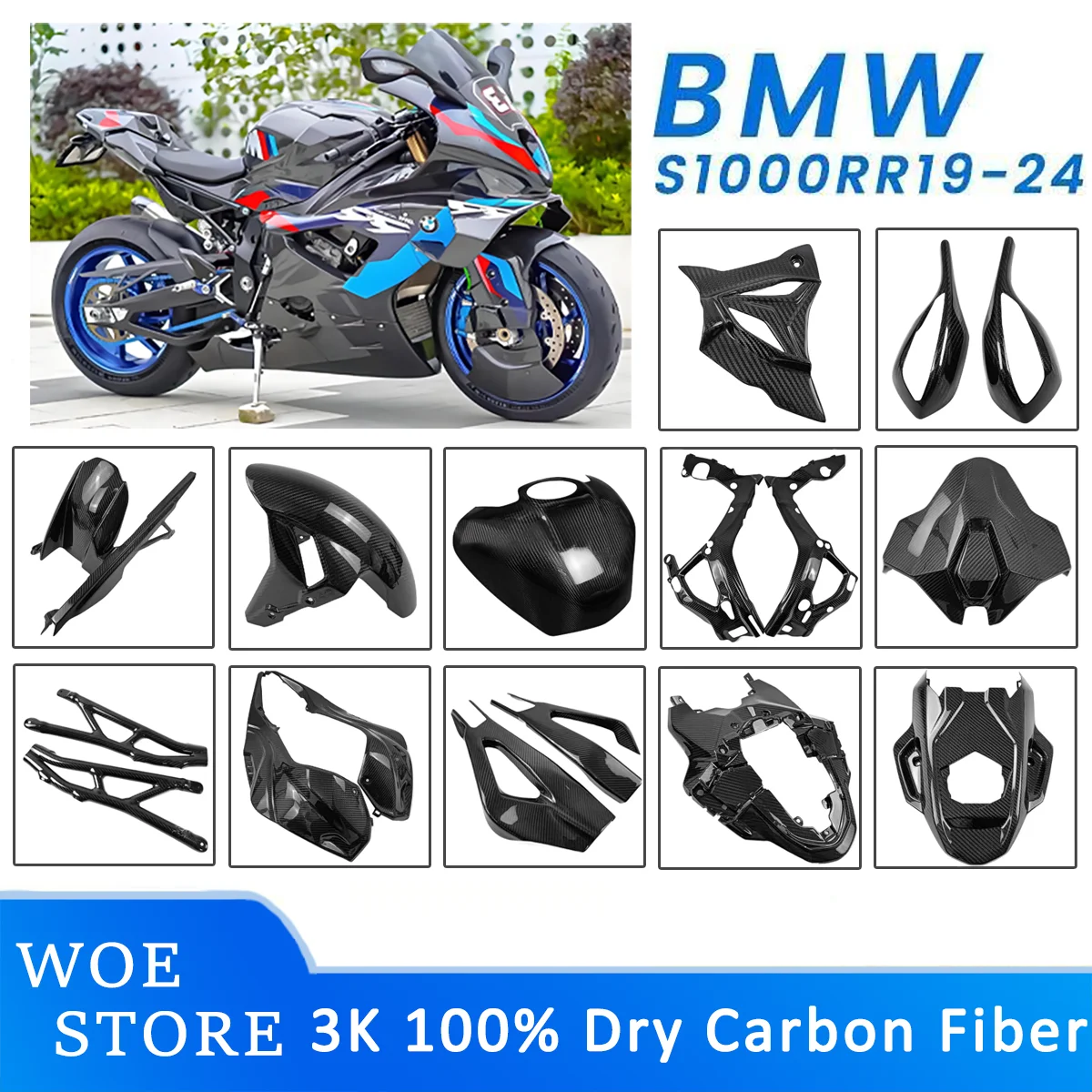 

For BMW S1000RR M1000RR 3K 100% Dry Carbon Fiber 2019 2020 2021 2022 2023 2024 Motorcycle Accessories Winglets Rear Parts Fender