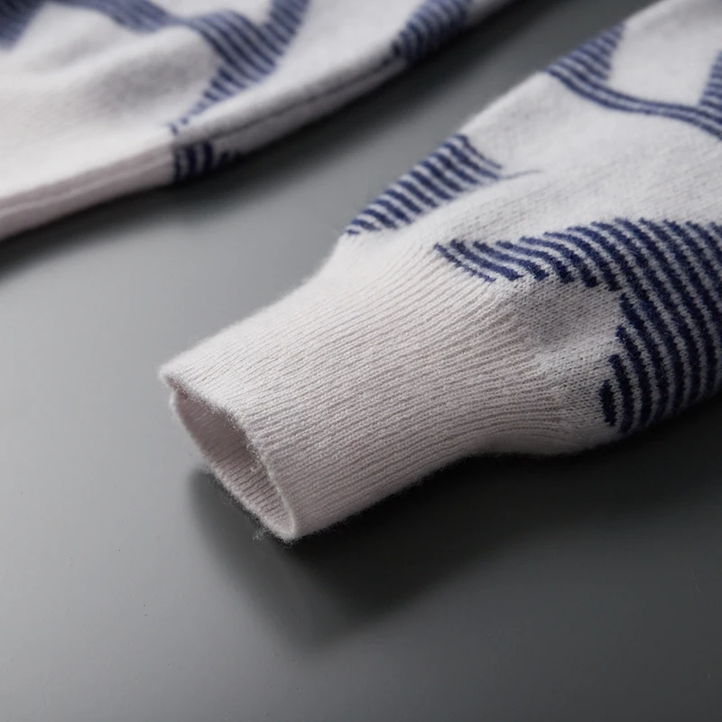 الرجال الخريف الشتاء جديد 100% الكشمير سترة ذات عنق دائرى موضة محبوك الجاكار البلوز العلوي اللون منعت سميكة ملابس رجالي