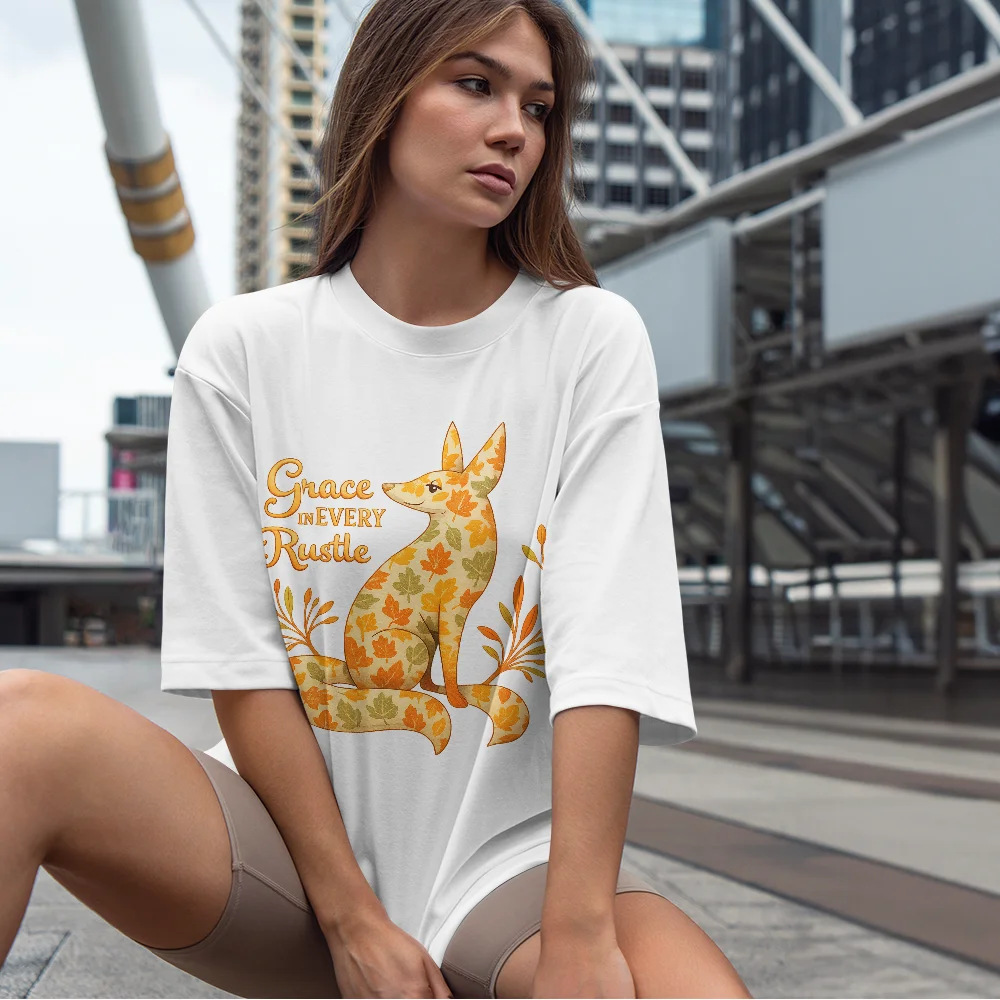 

Comfortable Women's Printed T-shirt Autumn Fox and Flower Printed T-shirt Grace-in-Every-Rustle-Women's T-shirt
