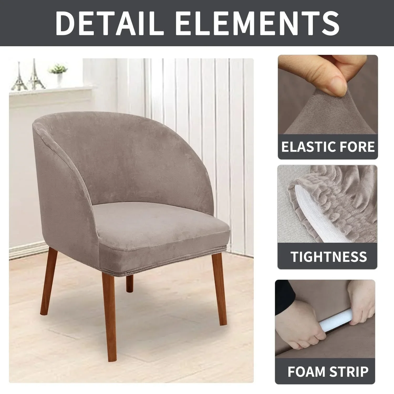 غطاء كرسي خلفي منحني مخملي قابل للتمدد مع قاعدة مرنة لغطاء كرسي الطعام الحديث لمنتصف القرن #5
