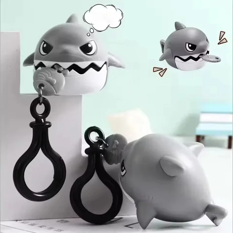 New Creative Pull Line Nibbling Shark Keychain For Kids Cartoon Eating Small Fish Keyring Car Bag Decor Pendant Birthday Gift