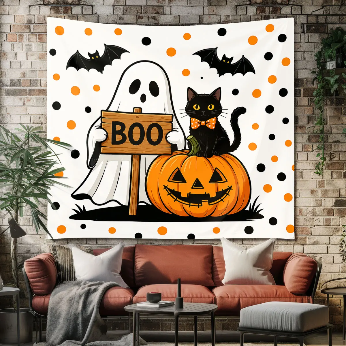 1pc Ghost Black Cat Pumpkin Bat Tapestry wall decoration space decoration hanging gift giving as well as background cloth use