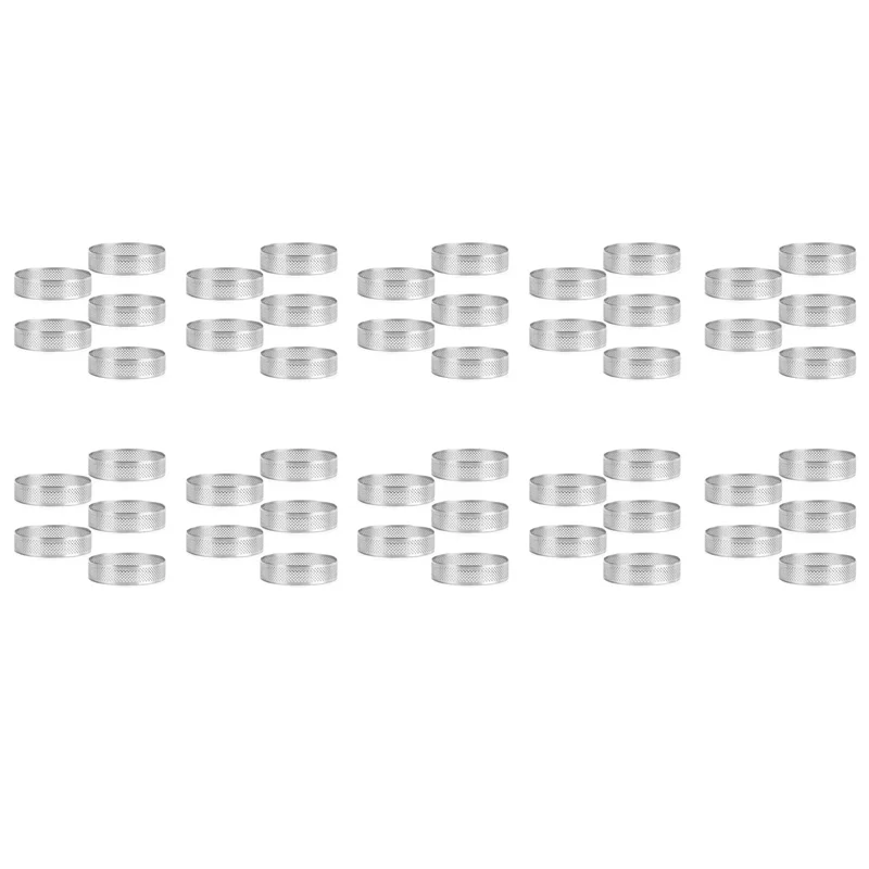 

ABPQ-Stainless Steel Perforated Tart Ring,50Pcs 5Cm Perforated Cake Mousse Ring, DIY Round Tart Rings For Baking Dessert Ring