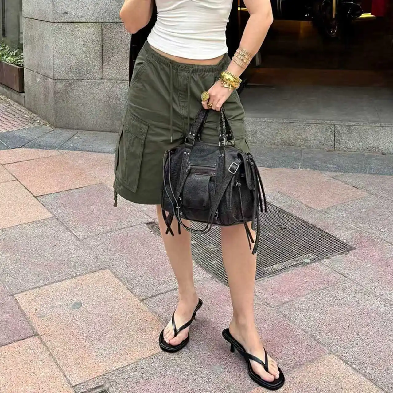 2026 New Women's Casual Drawstring Cargo Shorts Summer Loose Five-point Pants Jeans
