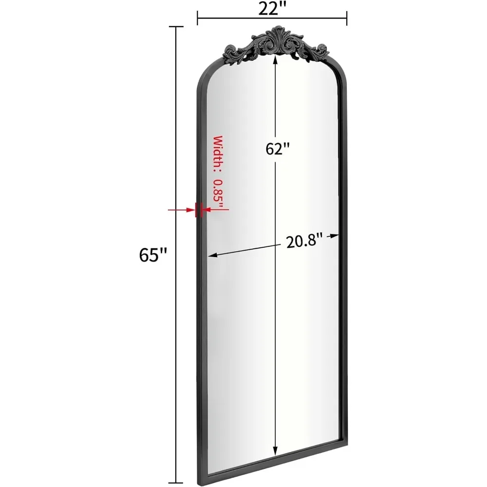 Lustro całego ciała w stylu barokowym, inspirowane wystrój domu do sypialni, czarne, łukowe, pełnowymiarowe lustra, duże, stojące