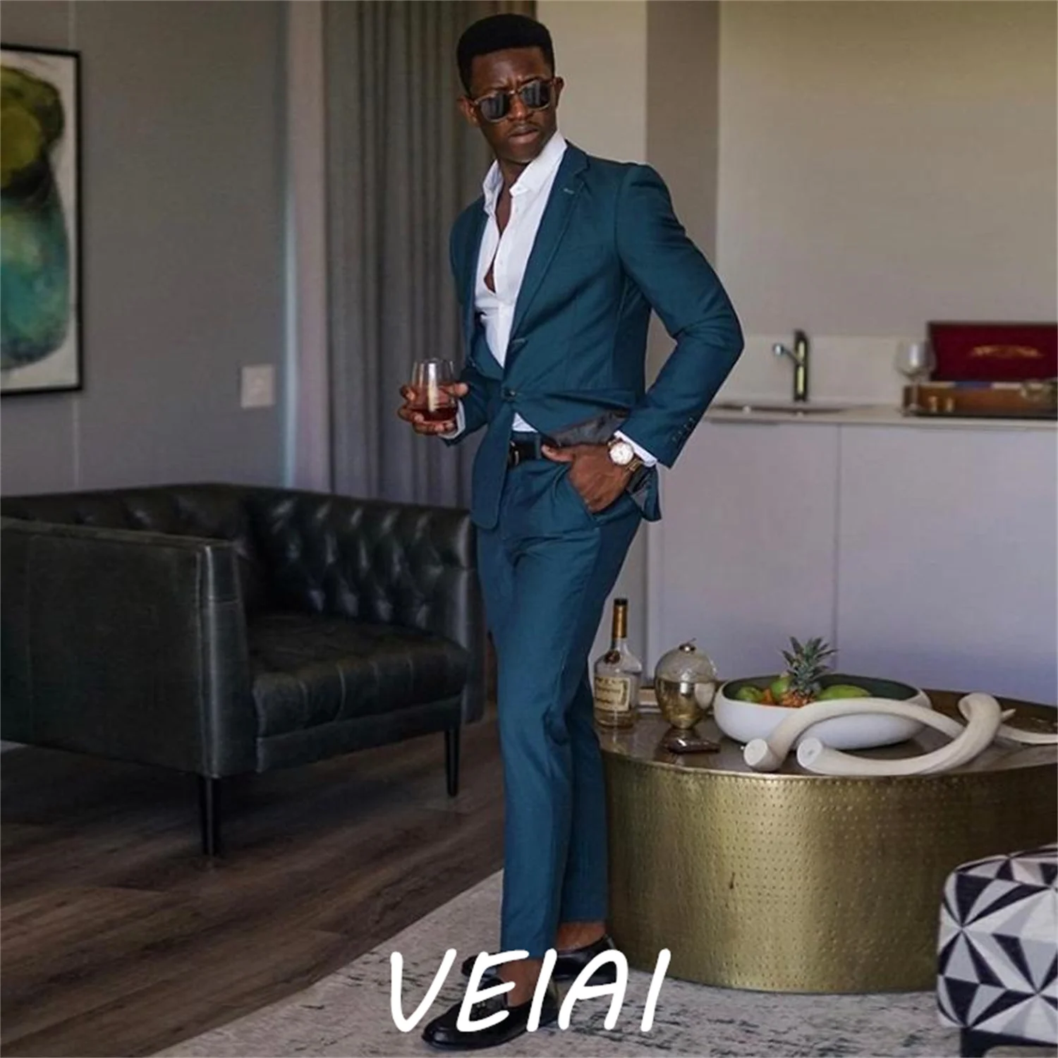 

CustomizedHandsome Blue Groom Tuxedos Slim Fit Formal Men Suit High Quality Custom Made Men Wedding Suits 2 Pieces Jacket Vest P