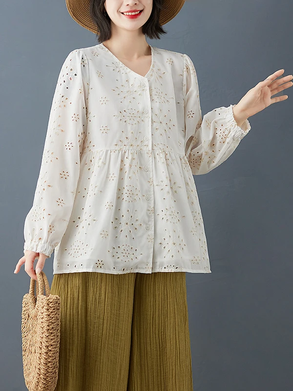 

Художественное кружево с вышивкой, свободная длинная све V-Ne, повседневная универсальная кукла irt для женщин больших размеров, осенний сезон, хлопок, полиэстер...