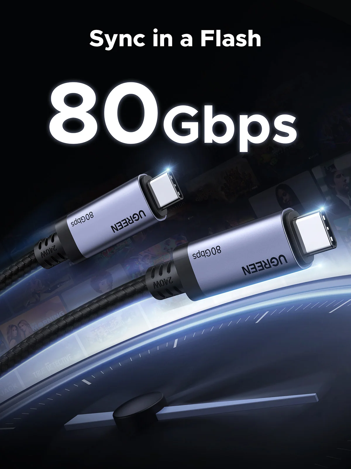 UGREEN USB-C auf USB-C 240 W max. Schnelllade-Datenkabel – USB4 GEN4 80 Gbit/s, geflochtenes Aluminium für Laptop, PC und Büro