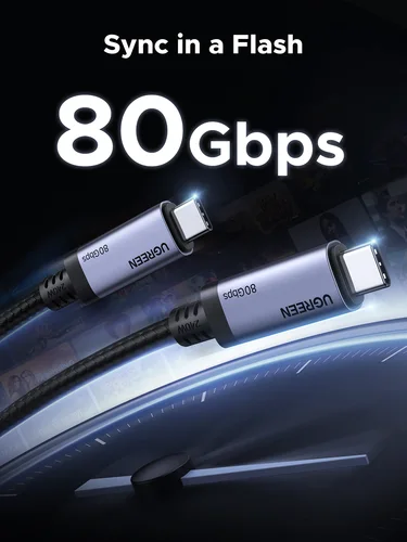 Imagen 2 del producto UGREEN USB-C a USB-C Cable de datos de carga rápida máxima de 240 W - USB4 GEN4 80 Gbps de aluminio trenzado para computadora portátil y uso en oficina