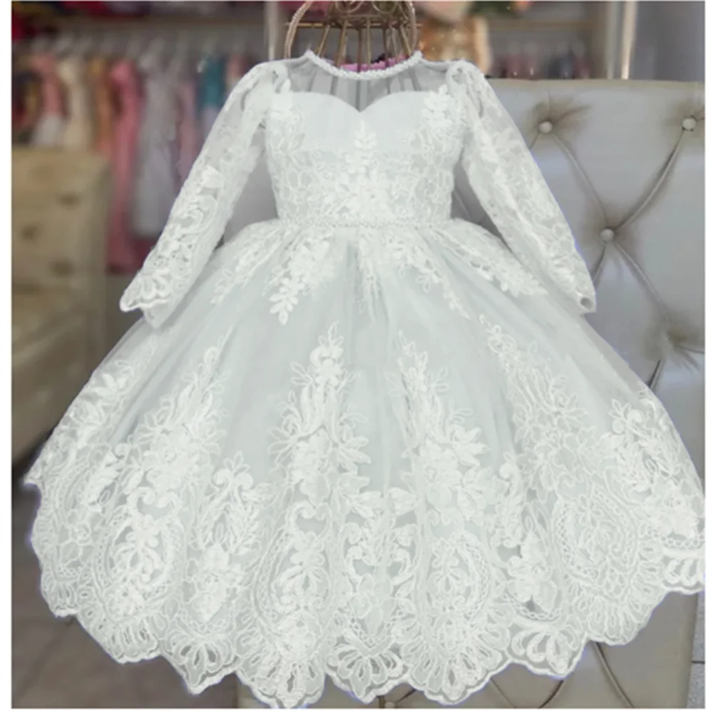 White Flower Girl Dresses Lace Tulle Princess For Weddings Puffy Floral Kid Birthday Party Beauty Pageant Communion Ball Gowns