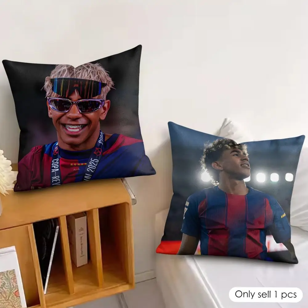 Dynamic Football L-Lamine Yamal Cushion Cover Soft Plush Fabric Double-Sided Printed Pillowcase for All Seasons Home Decor