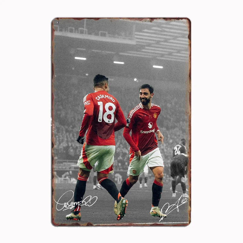 Casemiro & Bruno Fernandes Football Player Retro Metal Poster Club Home Decor Bar Cave Tin Sign Pub Room Decor Wall Decor