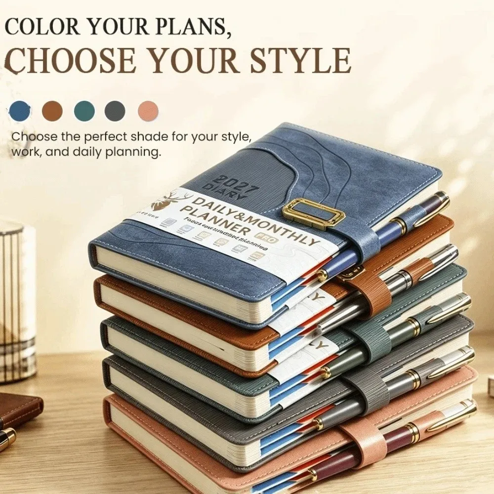 efficiency-thickened-2027-schedule-notepad-pu-leather-cover-hardcover-portable-daily-planner-retro-business-planner-home-use