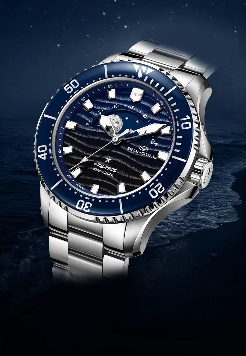 SEA-Gull Orologio Meccanico Uomo Ocean ST2500 - Automatico, Vetro Zaffiro, 20 Bar, 1083, Blu