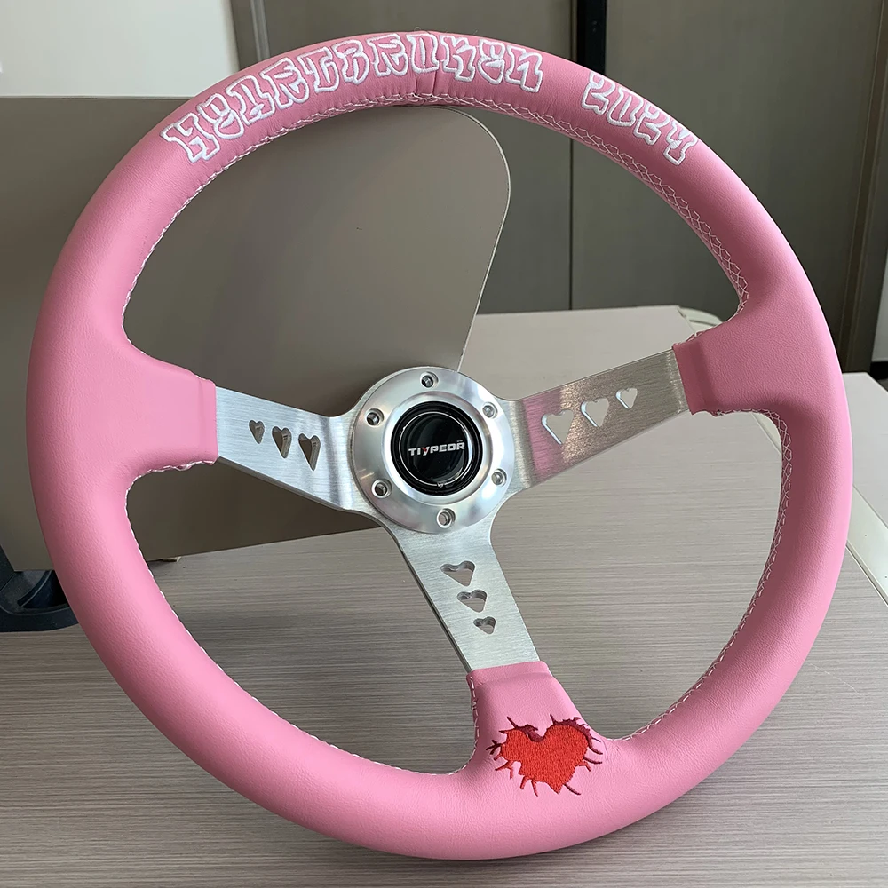 

Pink heart leather JDM style heartbreak series embroidery custom steering wheel