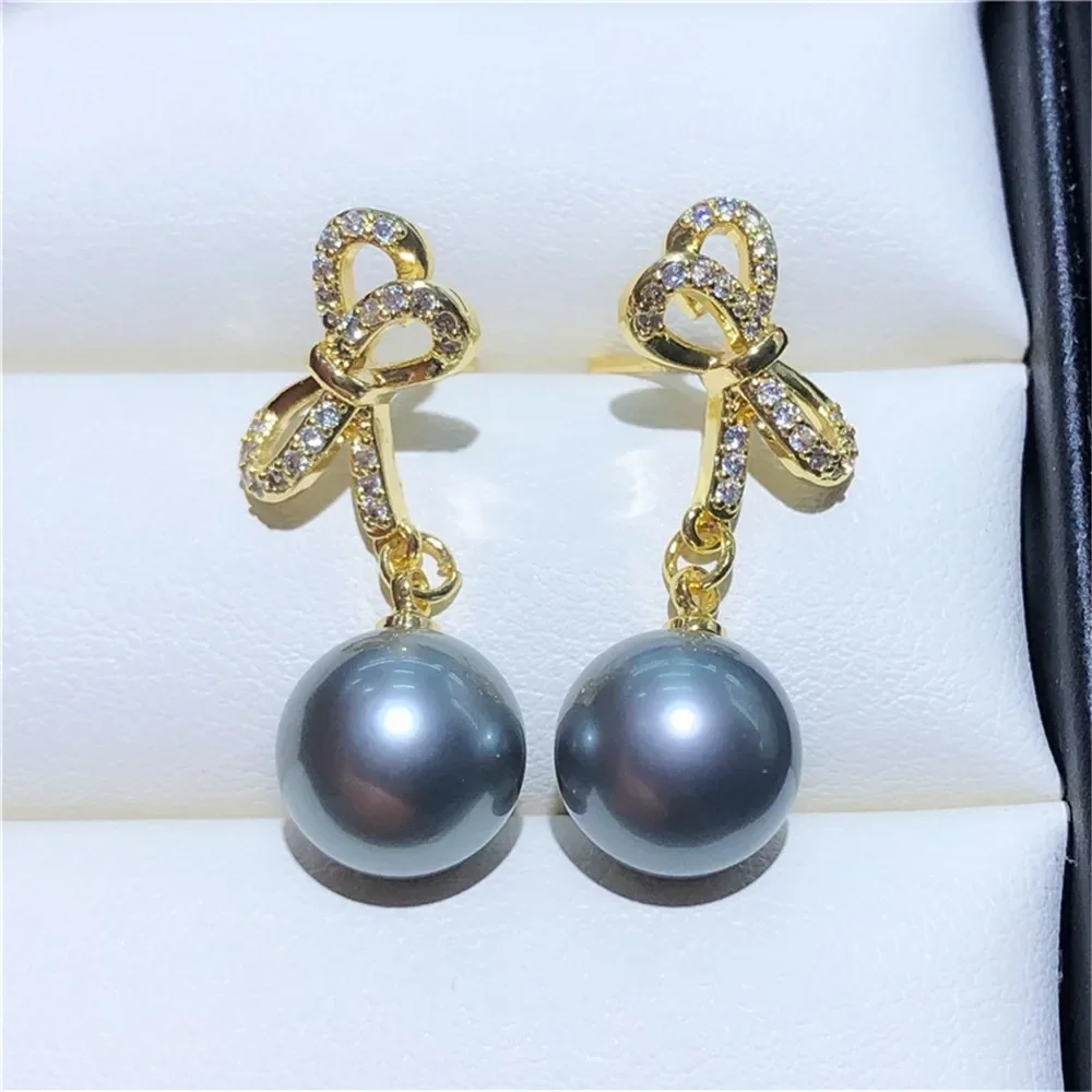 DIY Pearl Accessories 18K Gold-coated Copper-plated Real Gold Bow Sweet S925 Silver Needle Stud Earrings Work in Progress Female