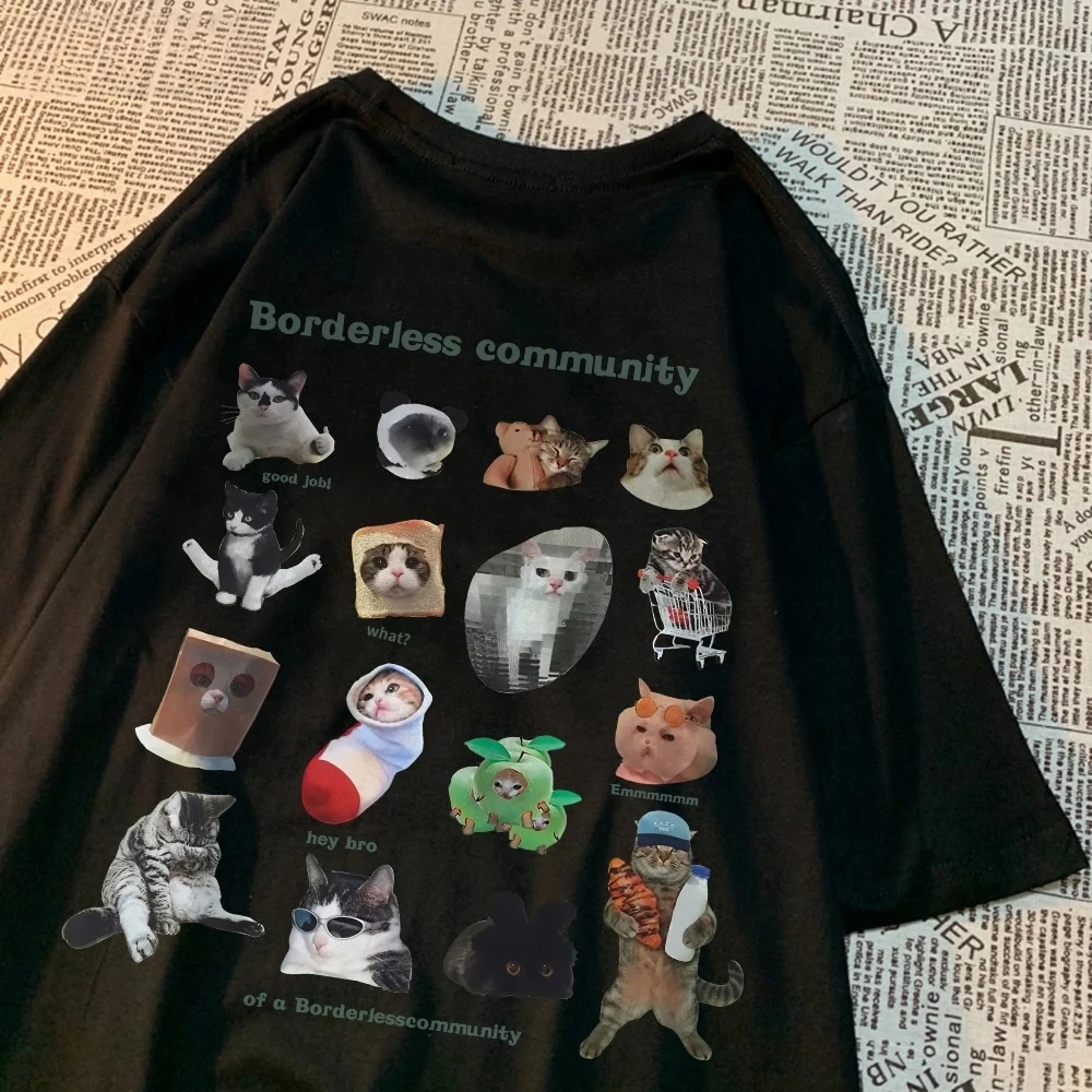 Summer Women T-Shirts Cute Cats Picture Printed Short Sleeve Round Neck Soft Comfortable Tops Casual Female Clothing