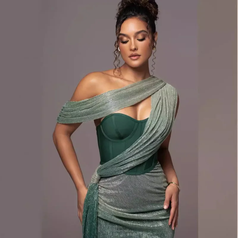 

Hot-Selling Solid Color Sleeveless Tube Top Split Design Patchwork Bodycon Long Dress Sexy Women's Clothing