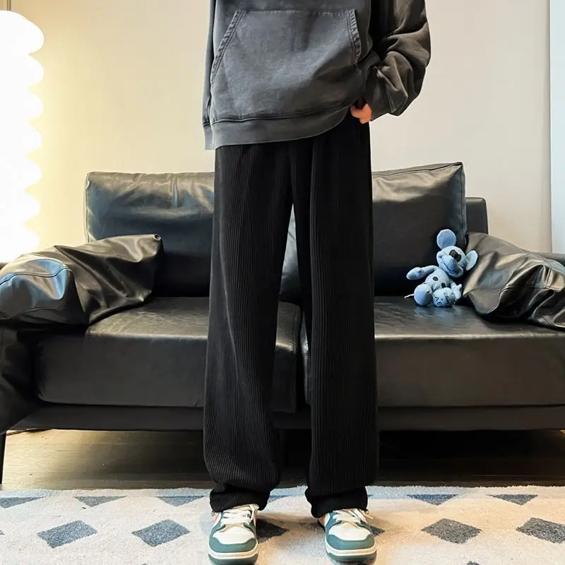 

Autumn Corduroy Straight Trousers Men Loose Solid Casual Drape Trousers Harajuku Fashion Drawstring Street Wide Leg Sweatpant