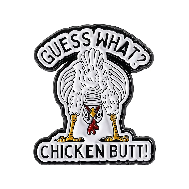 Pin Creative Cartoon Funny Brooch Animal Rooster Shape Guess What Fun Letter Metal Badge Brooches on Clothes Badges on Backpack