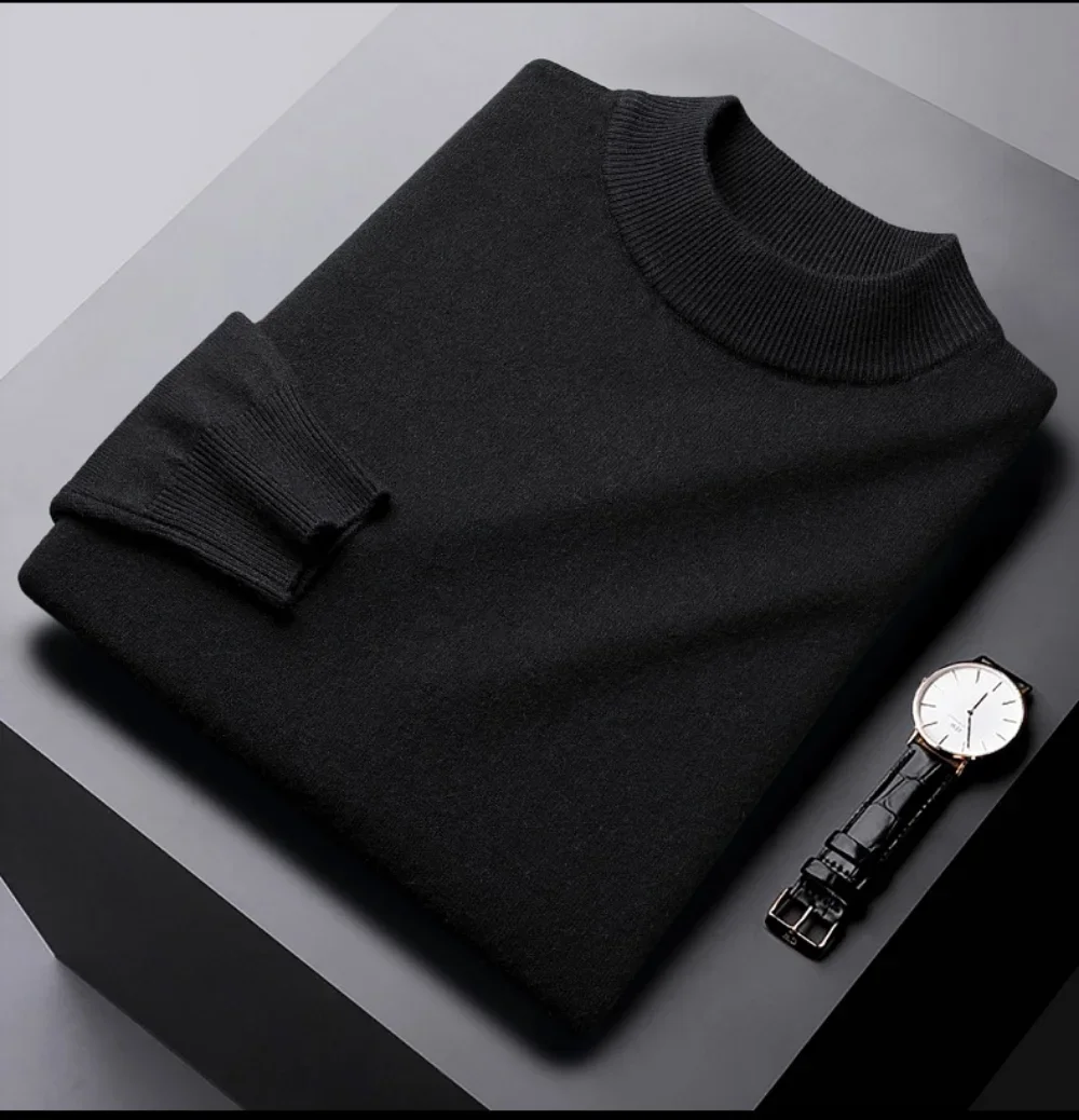 

Winter Warm New Style Casual Long Sleeve Half High Collar Bottomed Sweater Knit Sweater Mens Clothing