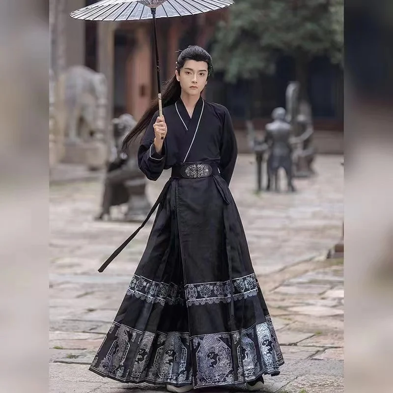 

Classic Chinese Hanfu Fine Sparkling Ornamental Brocade Costume Traditional Men Women Lovers Couples Clothing Hanfu Dress Set