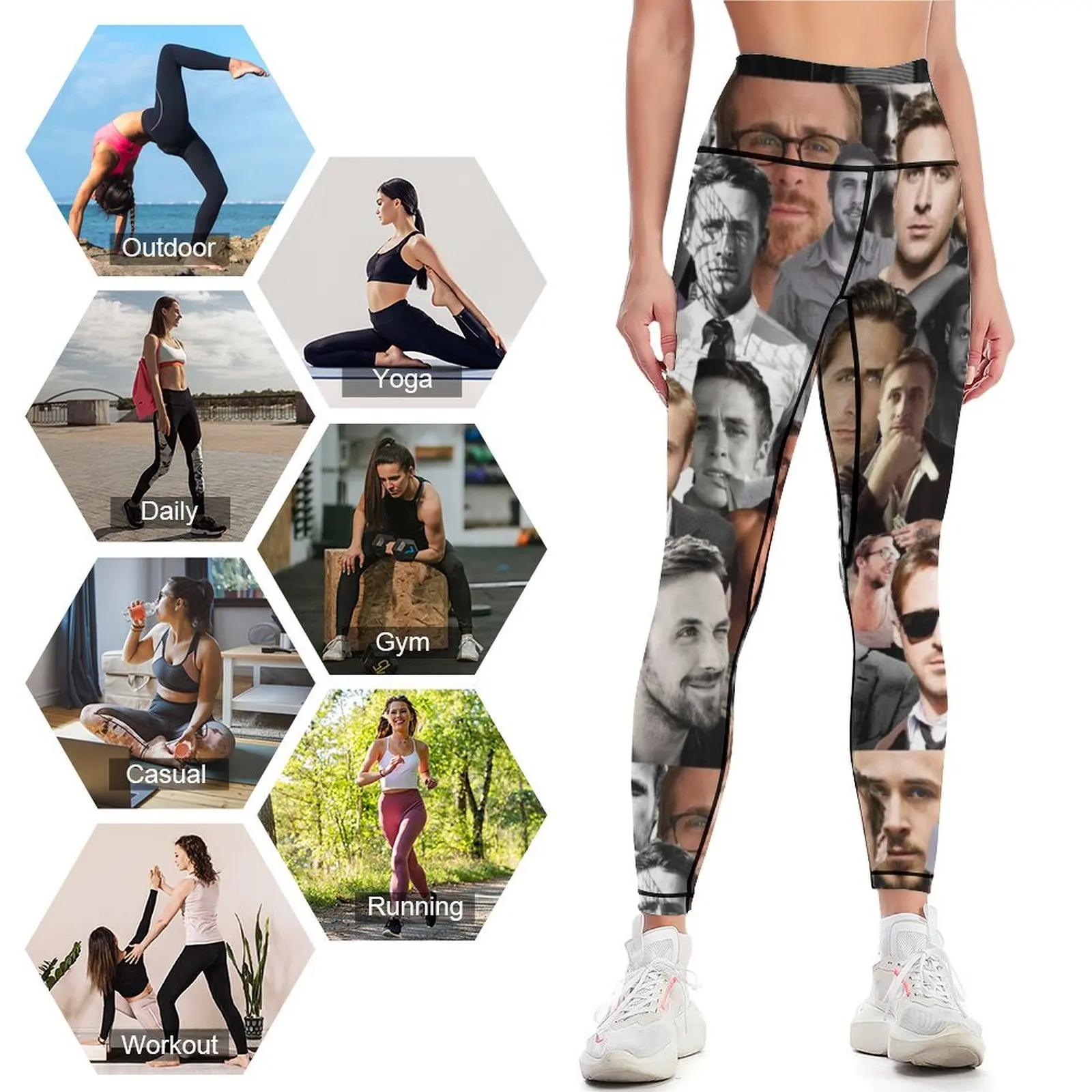 Ryan Gosling Collage Leggings sport pantaloni sportivi femminili donna pantaloni da palestra abbigliamento Fitness Leggings da donna