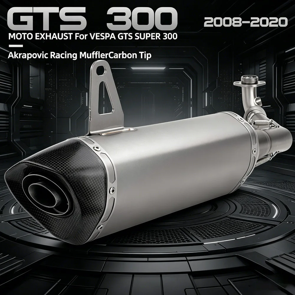 

For Vespa GTS300 Super/Touring GTS Super/Super Tech 300 2008-2020 Motorcycle Exhaust Kit Carbon Tip Muffler With DB Killer