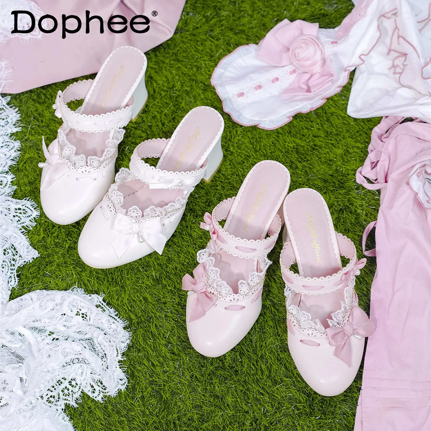 

Original Lolita Style Pumps Summer New Sweet Girls Cute Bow Shoes French Elegant Pointed Heels High Heels 2025