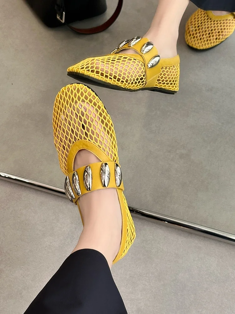 ballet-flat-oes-women's-summer-2025-hollow-fiing-net-mary-janes-strappy-slip-on-casual-sle-low-heel-round-toe-anti-slip
