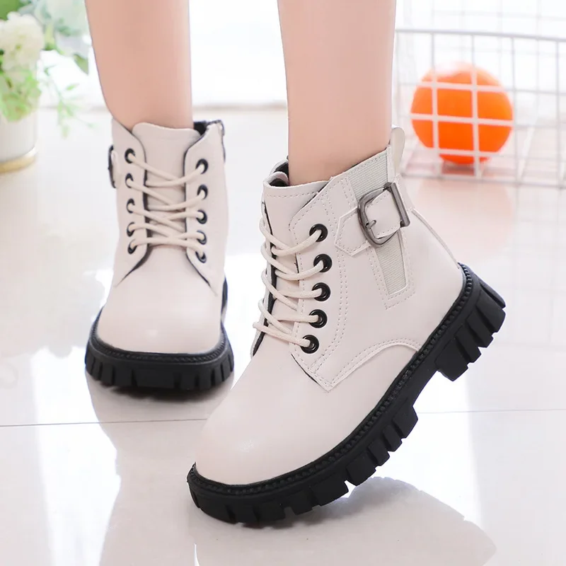 New Kids Warm Flat Short Boots Girls Fashion PU Leather Boots Student Trend Runway Boots Children Outdoor Casual Sports Shoes