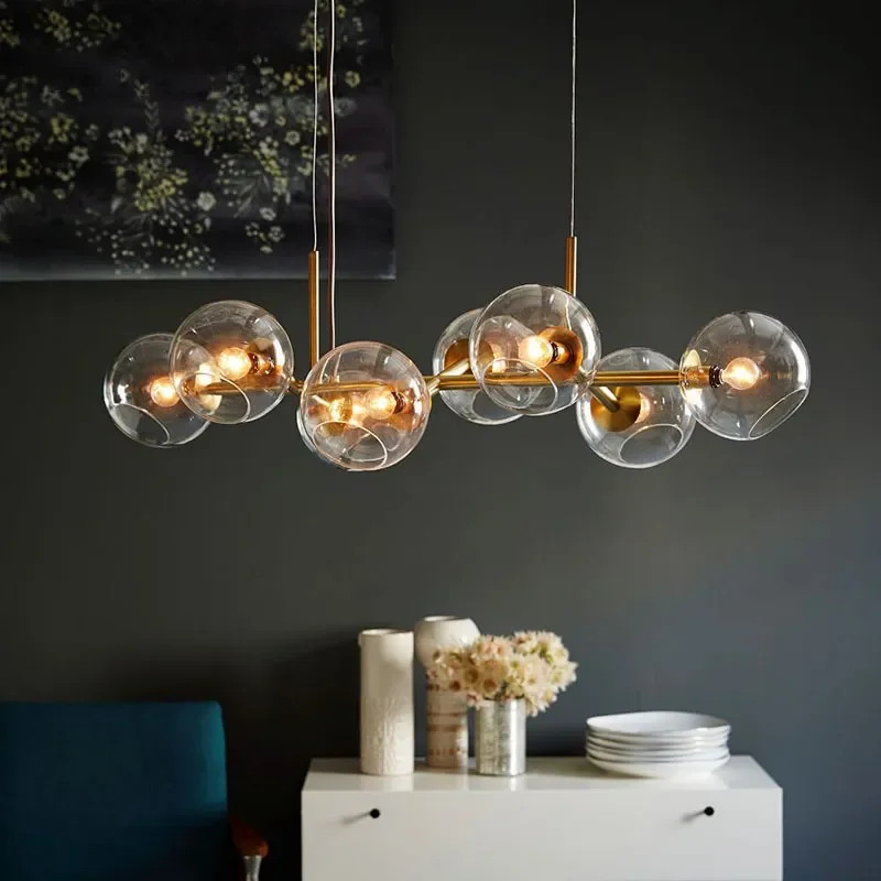 Postmodern Glass Ball Chandelier Nordic Magic Bean Molecular Pendant Light Restaurant Bar Counter Study Home Decor Hanging Lamp