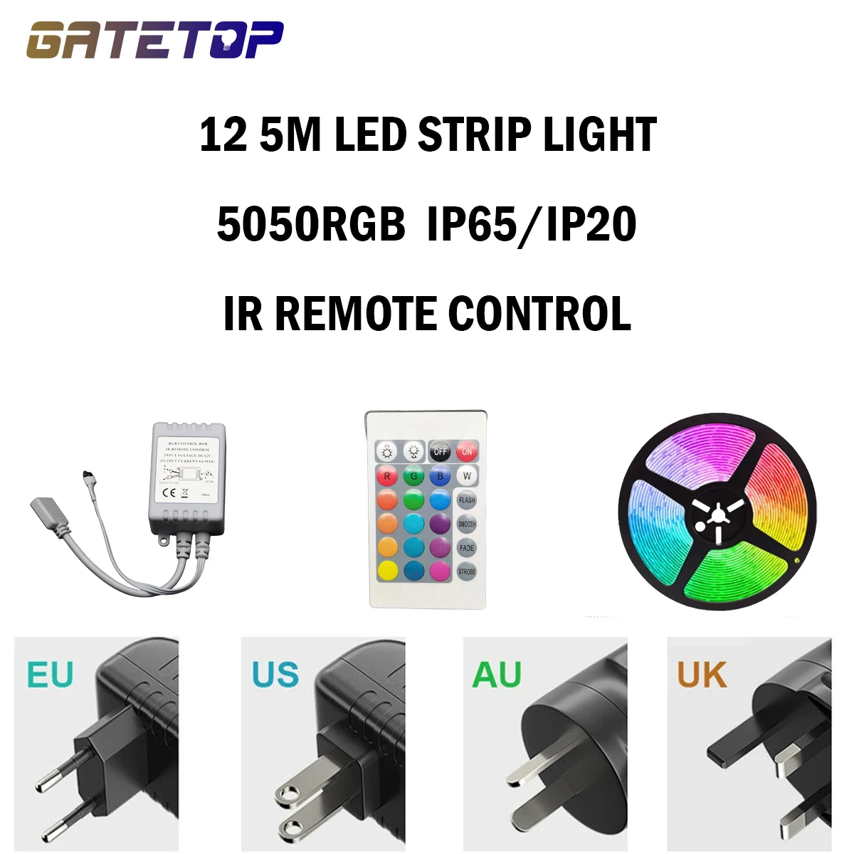 

RGB LED strip 5M/Roll 30LED/M 12V 24 key Infrared remote control IP20/IP65 suitable for holiday decoration SMD5050 RGB.