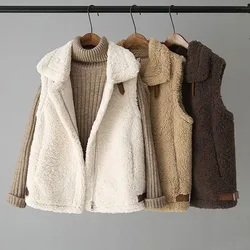 Women Vest Jacket Autumn Winter Lamb Wool Gilet Korean Fashion Sleeveless Waistcoat Solid Thick Warm Zipper Coat Chaleco Mujer