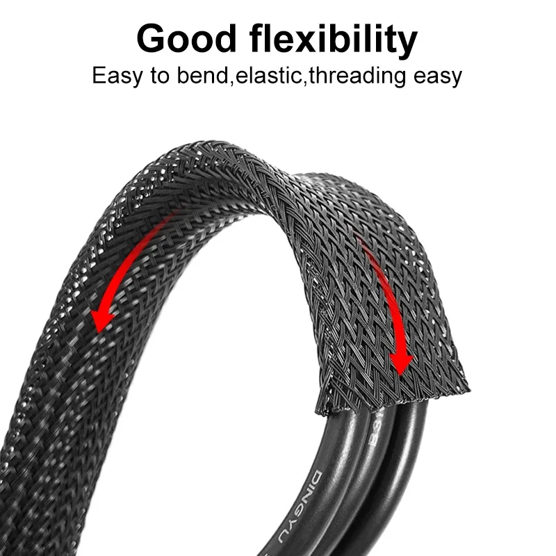 Expandable Black PET Braided Mesh Sleeve 2-100mm Anti Corrosion Wire Protector For RV Camper Low Voltage Audio Wiring Wrap Tube