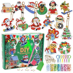 24Pcs Vintage Diamond Painting Keychains Double Sided Diamond Key Chain Kit DIY Diamond Art Vintage Santa Claus Reindeer Snowman