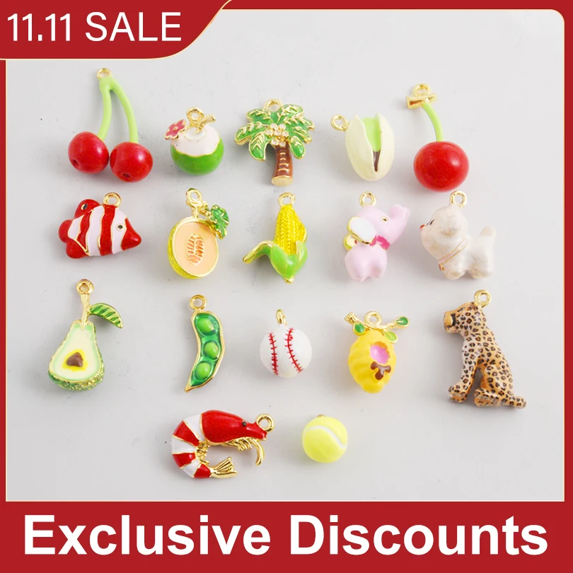

8pcs/Lot Exquisite And Lovely Cherry/Clownfish/Lobster/Corn/Pistachio/Coconut/Pea Alloy Charm Pendant Diy Jewelry Making Crafts