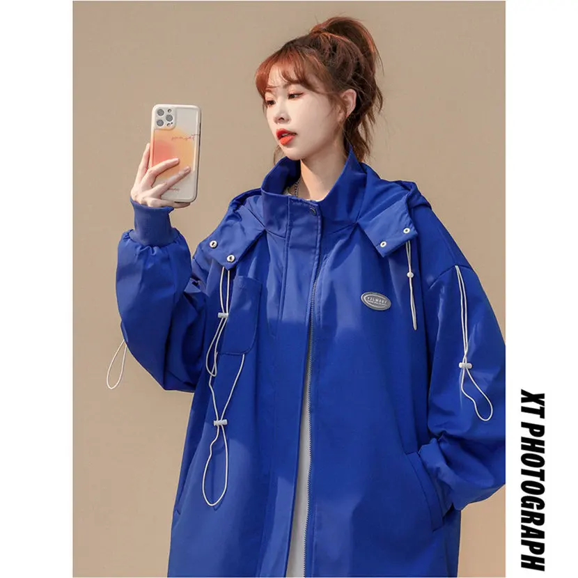 

Klein Blue Men's Jaet Couple Hooded Loose Autumn Winter Faion Retro Workwear Jaet Youth Sle Outdoor Casual Sport