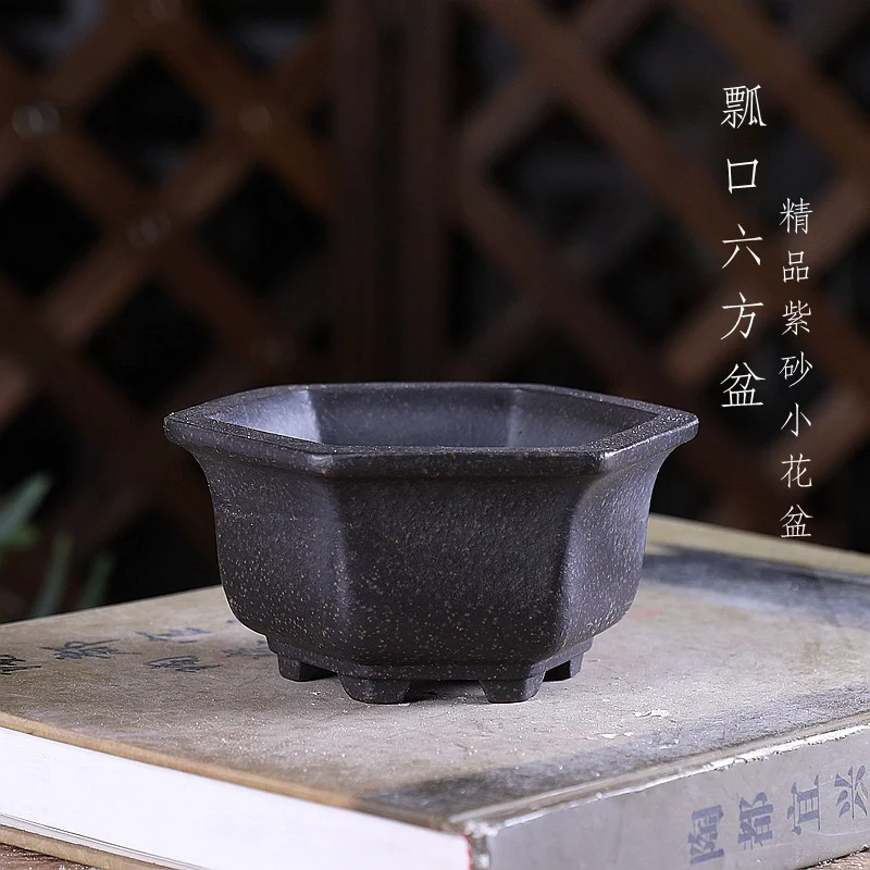 Ceramic Hexagon Bonsai Pot, Classical Chinese Shape Cubicles, Desk, Office Table, Home Garden Decoration