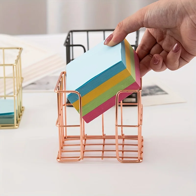 

Rose Golden Post-It Note Holder, Cute Post-It Note Dispenser, Metal Cube Desktop Organizer for Desk Office Supplies