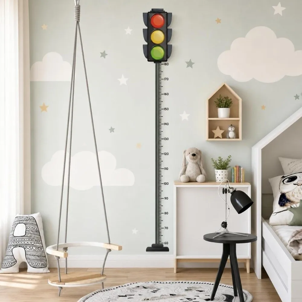 Traffic Light Height Chart Wall Sticker Peel and Stick Removable Kids Growth Chart Decal Wall Mounted Growth Measuring Tool
