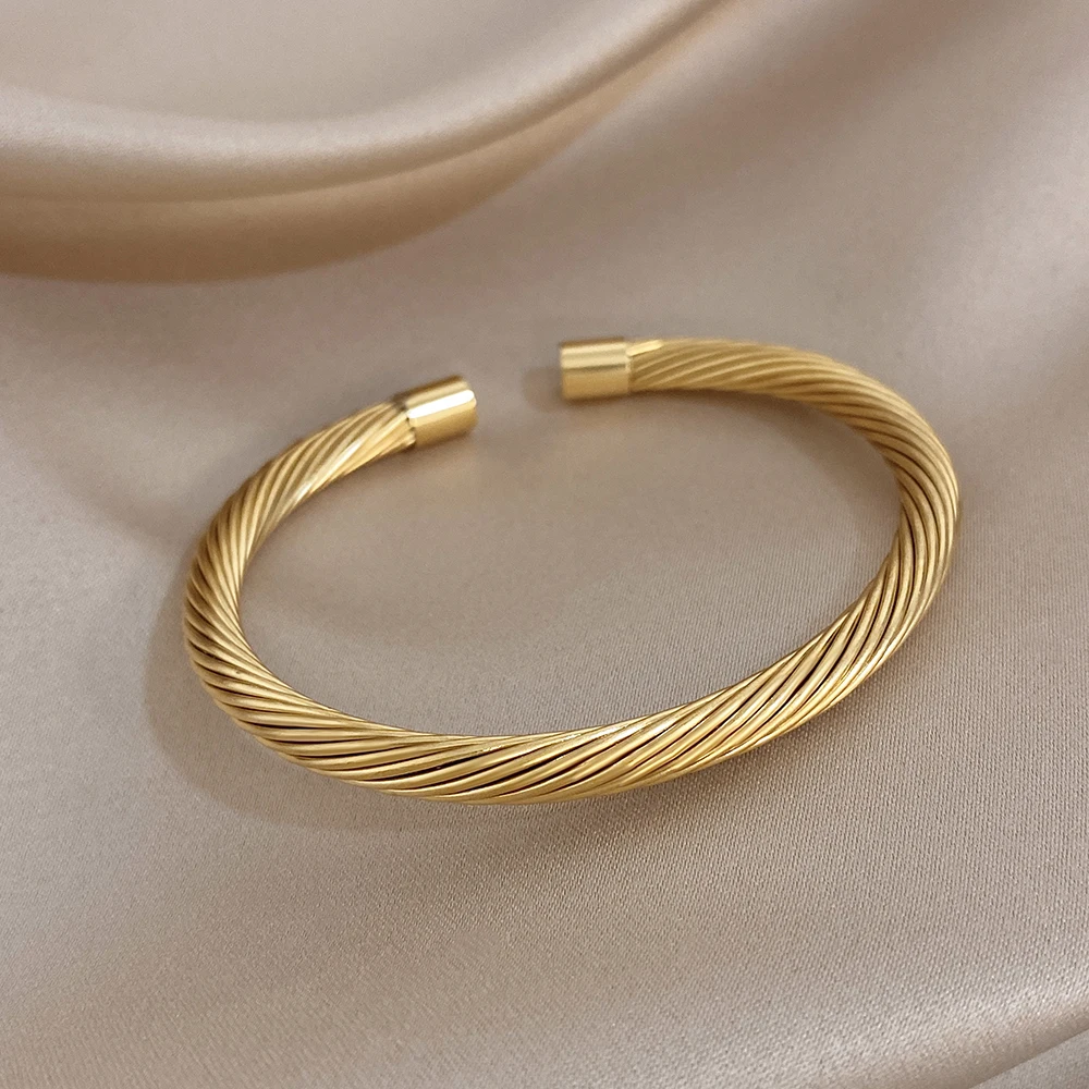 Greatera Marke Damen Herren Edelstahl Spiral-Armreif Minimalistischer Goldfarbener Manschetten-Armreif Party Klassischer Wasserfester Schmuck – Detail 6